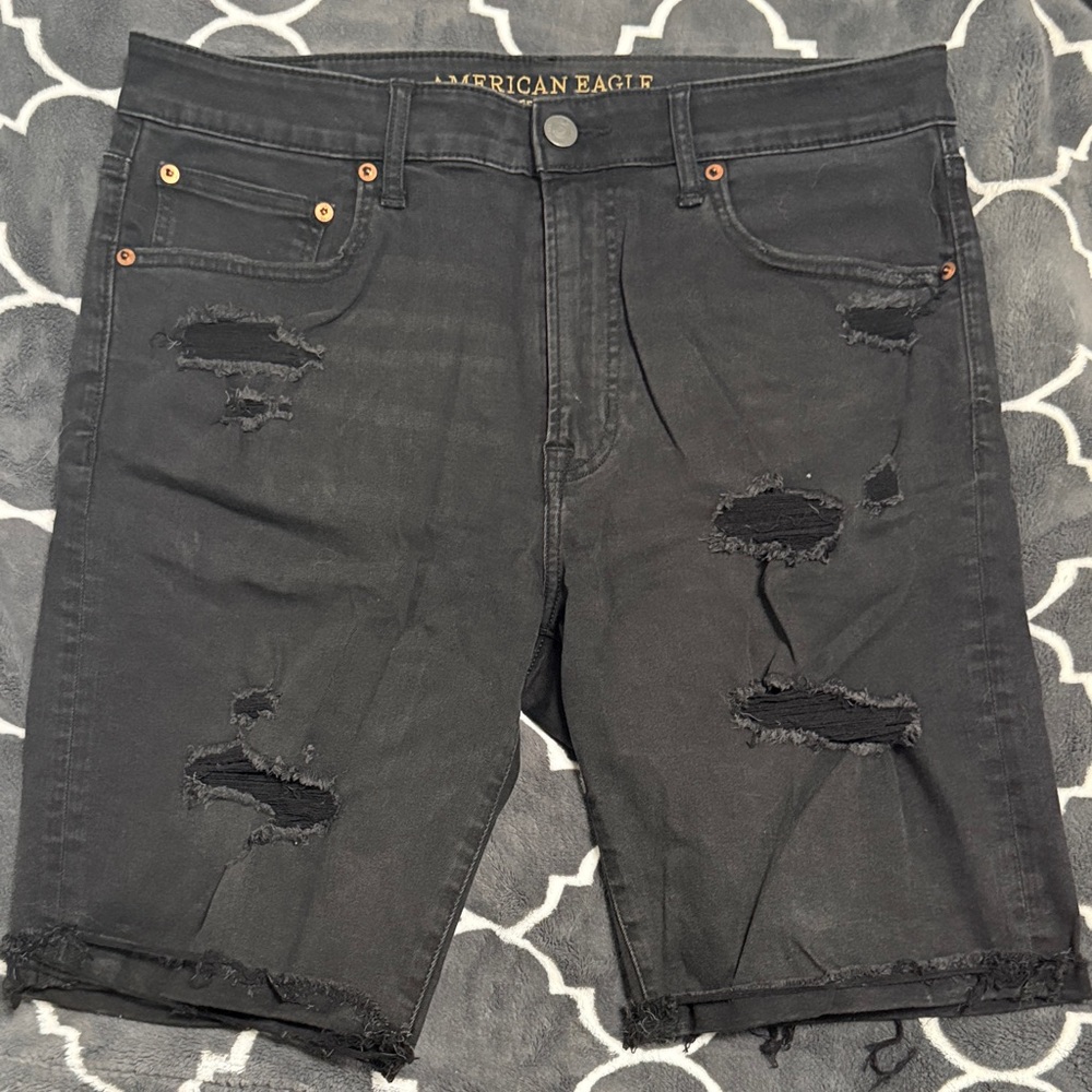 American Eagle Outfitters Black Ripped Jean Shorts